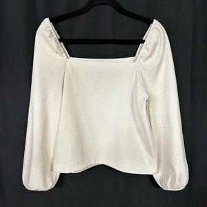 Madewell Crepe Square Neck Puff Sleeve Top Antique Cream Cropped S/M Coquette